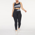 Drop Shipping Plus Taille Sports Wear Racer Back High Taist Yoga Set Big Size Two Piece Black Activewear